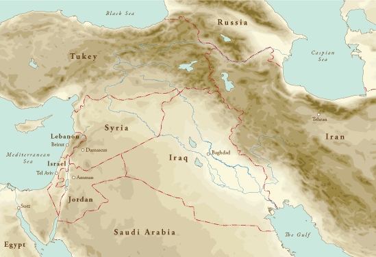 Southwest Asia relief map