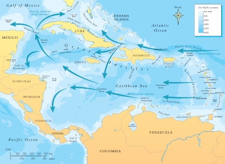 Currents / ocean depths map - Caribbean Heritage